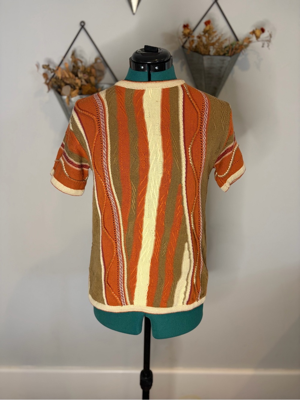 Vintage 90s Bergati 3D Textured Knit Short Sleeve Sweater Coogi Inspired sz M